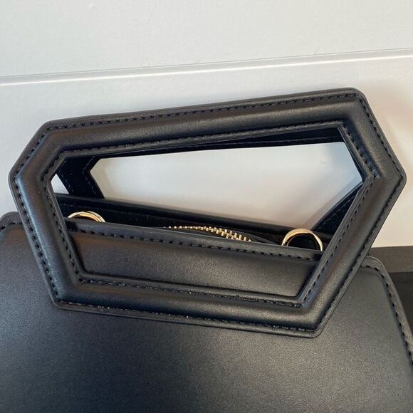 Expressions NYC Black Crossbody Handbag In A Unique Hexagon Shape - Picture 3 of 9